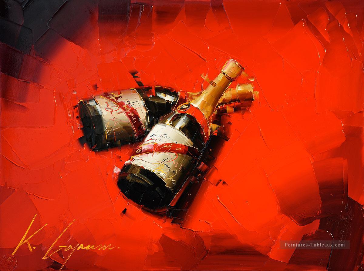 Vin en rouge 3 Kal Gajoum nature morte décor Peintures à l'huile